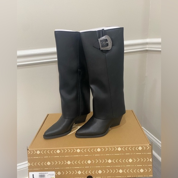 Zodiac Rowena Black Western Knee High Boot Size 9 Foldover Cuff Pointed Toe NWT - Picture 2 of 7